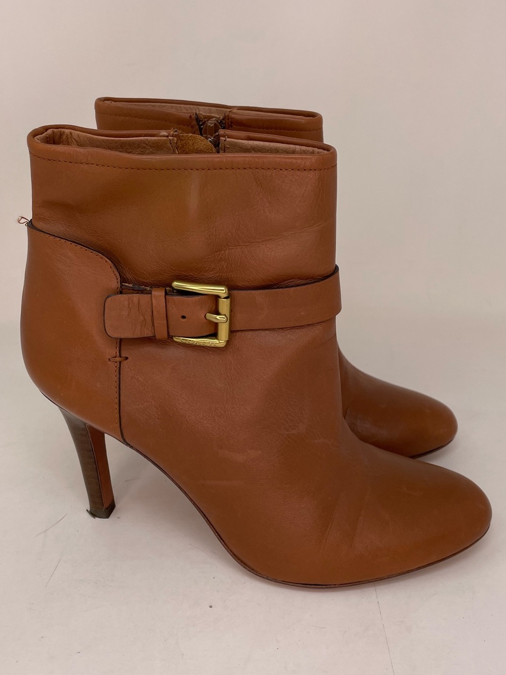Coach Boots Women's Tan Leather Ankle Booties Buckle Detail Heels 7.5 - Picture 4 of 11